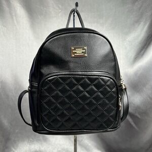 Yi Liu Pi Ju Vegan Leather Quilted Mini Backpack  Black Gold Hardware Travel Bag